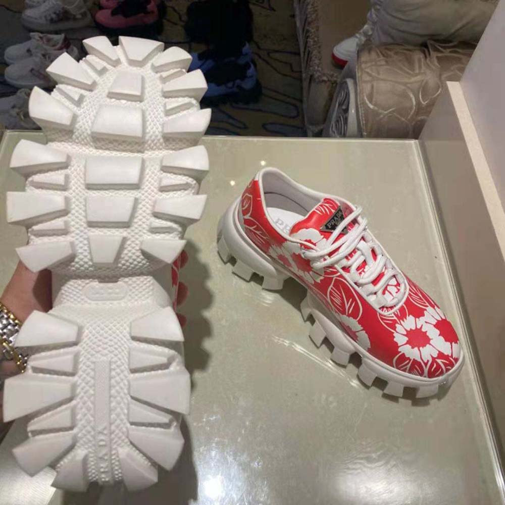 Prada Women Printed Nylon Sneakers-Red