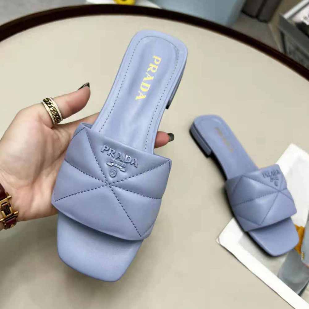 Prada Women Quilted Nappa Leather Sabots-Blue
