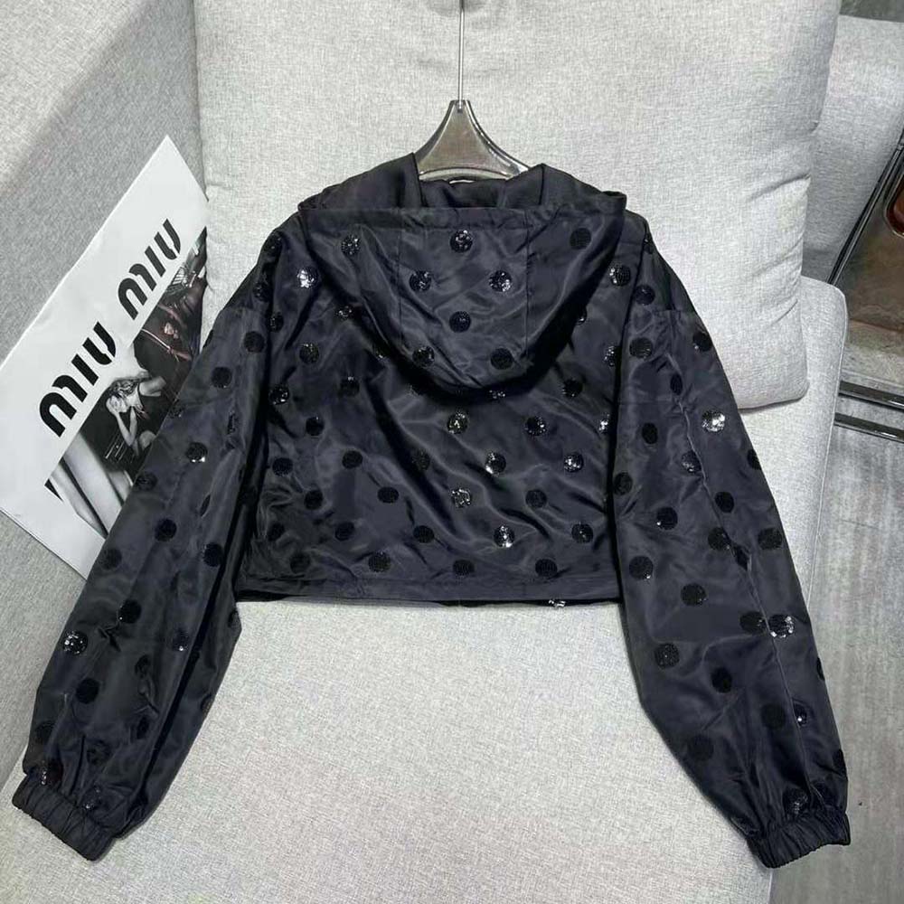 Prada Women Re-Nylon Embroidered Jacket-Black