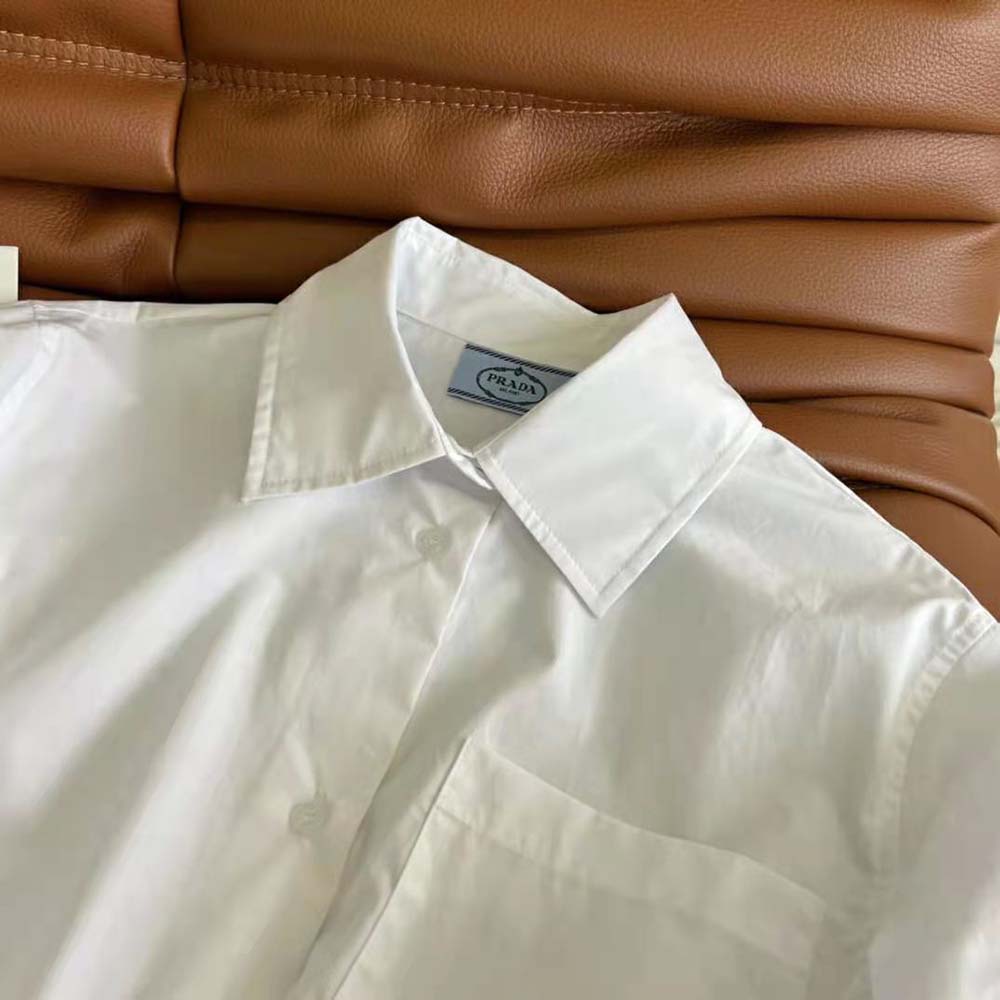 Prada Women Stretch Poplin Shirt with a Hybrid Design Reinvents