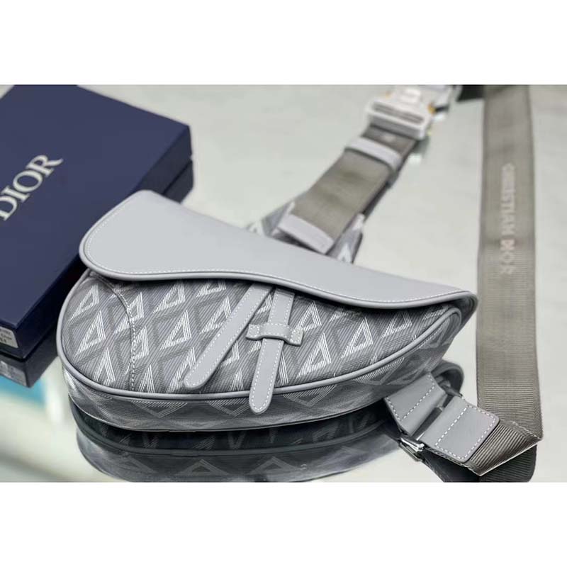 dior unisex cd saddle bag gray cd Di*m*nd canvas smooth calfskin