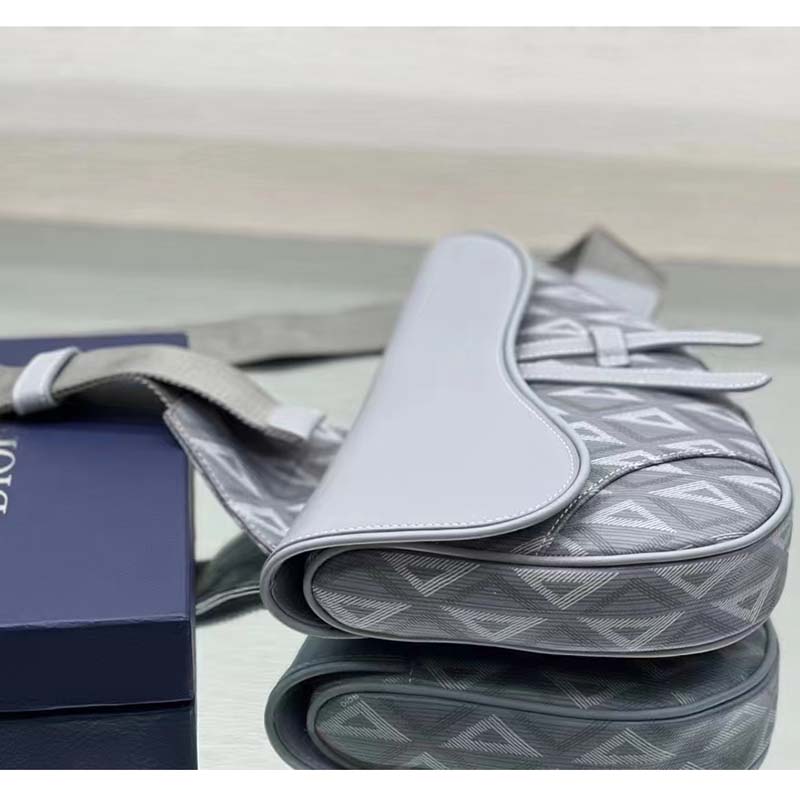 dior unisex cd saddle bag gray cd Di*m*nd canvas smooth calfskin