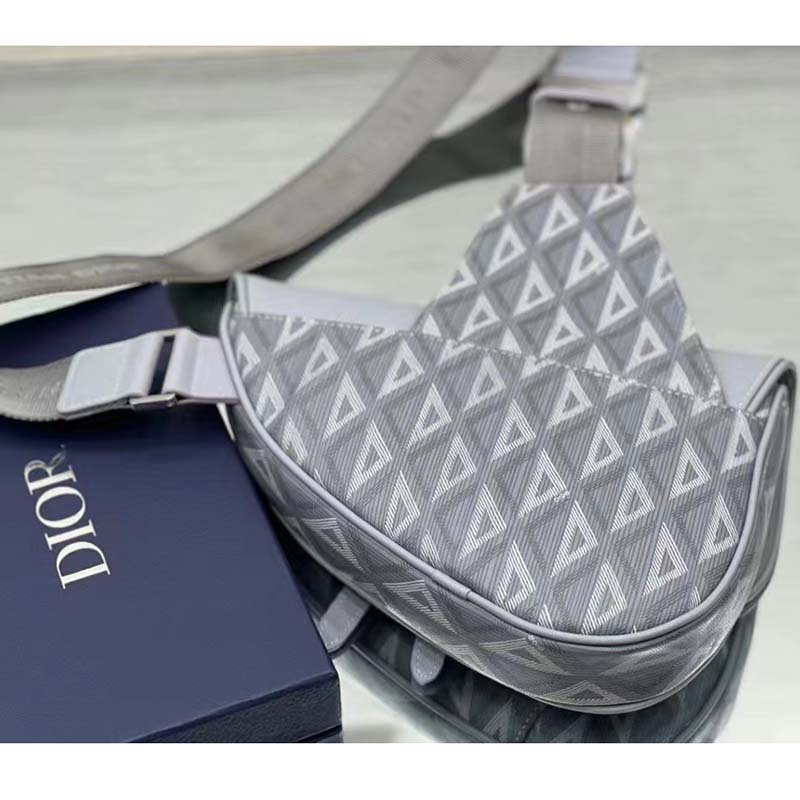 dior unisex cd saddle bag gray cd Di*m*nd canvas smooth calfskin