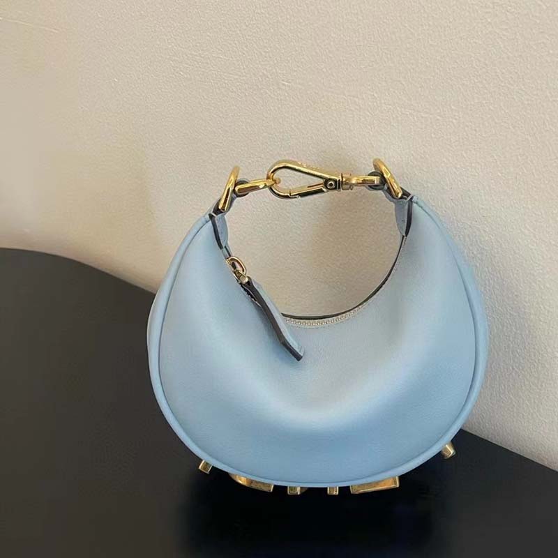 Fendi Women FF Nano Fendigraphy Light Blue Leather Charm