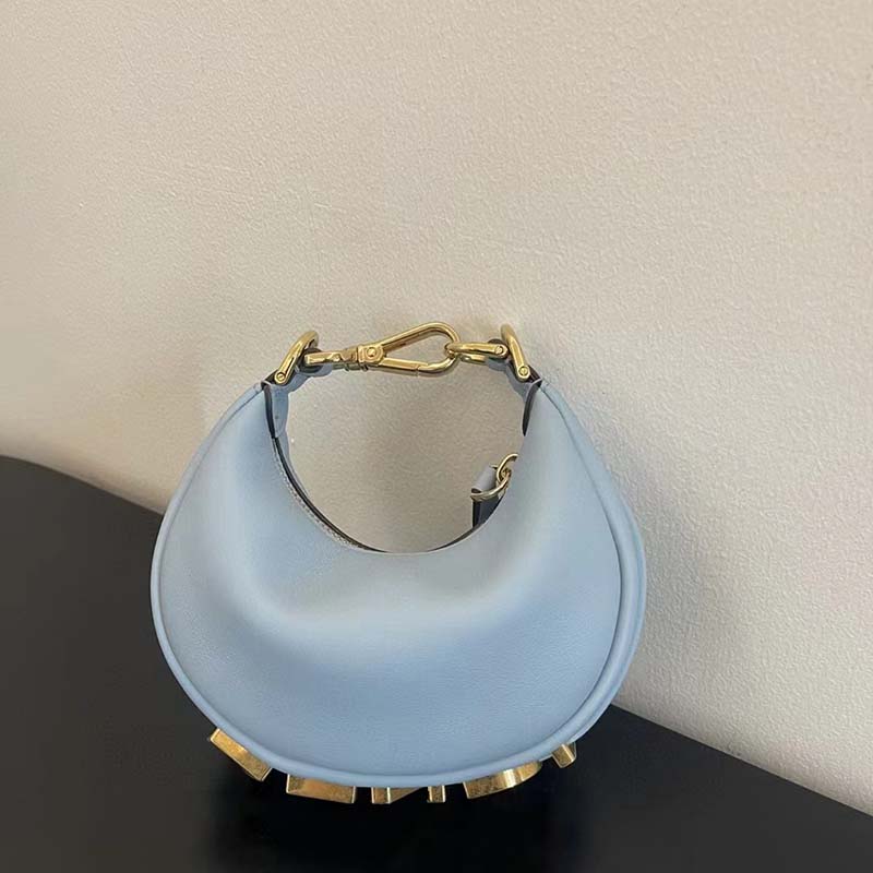 Fendi Women FF Nano Fendigraphy Light Blue Leather Charm
