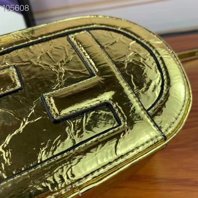 Fendi Women FF O’Lock Mini Camera Case Gold Laminated Leather Mini Bag