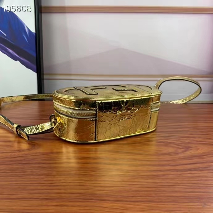 Fendi Women FF O’Lock Mini Camera Case Gold Laminated Leather Mini Bag
