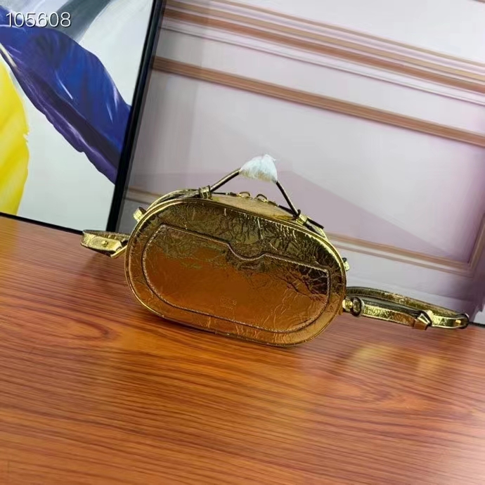 Fendi Women FF O’Lock Mini Camera Case Gold Laminated Leather Mini Bag