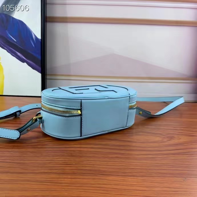 Fendi Women FF O’Lock Mini Camera Case Light Blue Leather Mini Bag