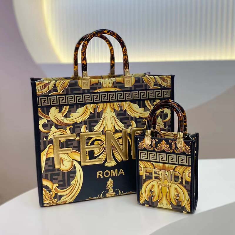 Fendi Women Fendi Sunshine Medium Fendace Printed FF Leather Shopper