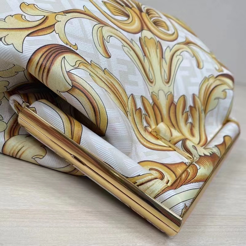 Fendi Women First Medium Fendace White Yellow Printed Silk Bag