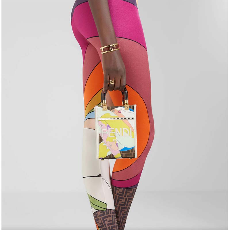 Fendi Women Mini Sunshine Shopper FF Printed Fabric Mini Bag