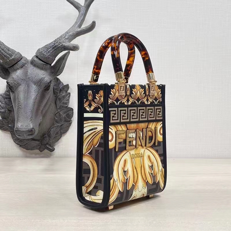 Fendi Women Mini Sunshine Shopper Fendace Printed FF Leather Mini Bag
