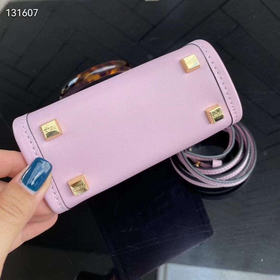 Fendi Women Mini Sunshine Shopper Lilac Leather Mini Bag
