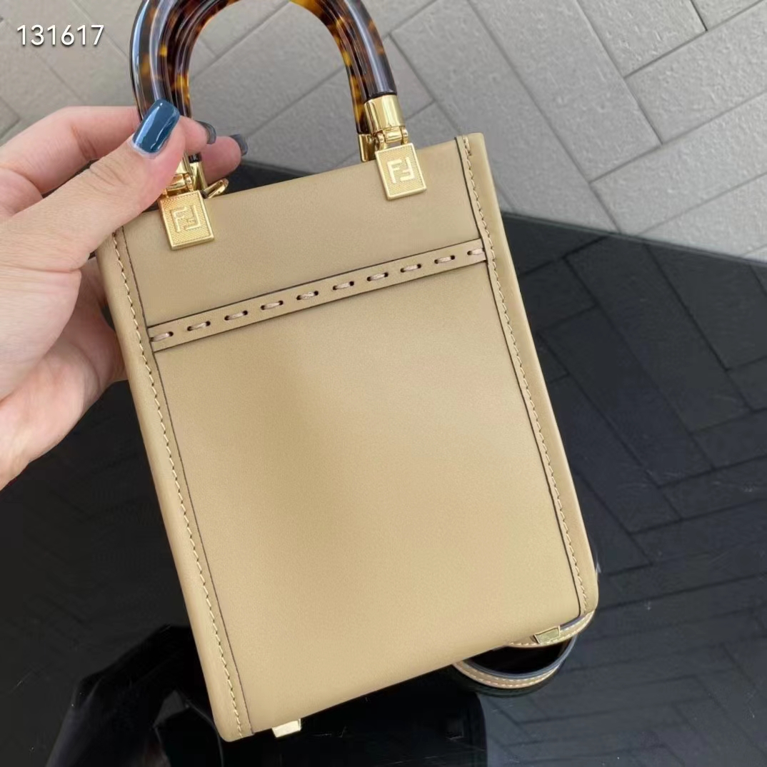 Fendi Women Mini Sunshine Shopper Pale Pink Leather Mini Bag