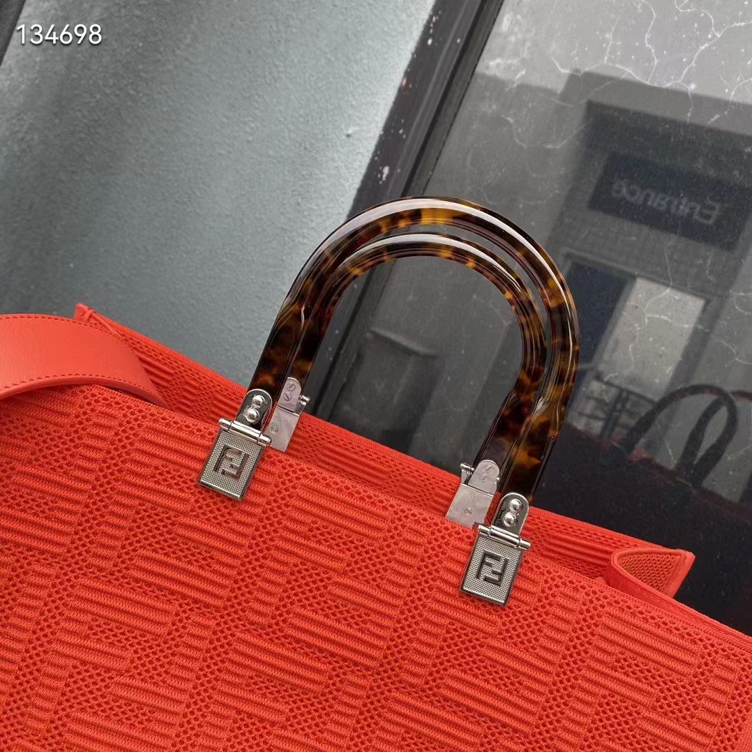 Fendi Women Sunshine Medium Red FF Fabric Shopper