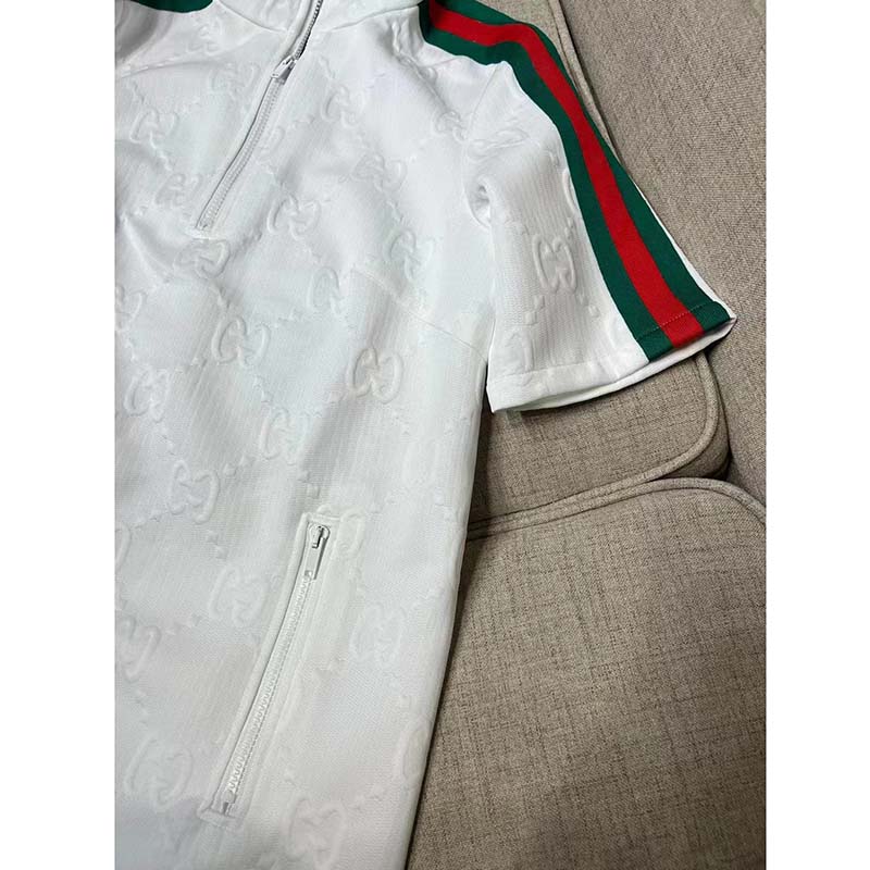 G*u*i women gg jersey jacquard dress white high neck polyester green red web