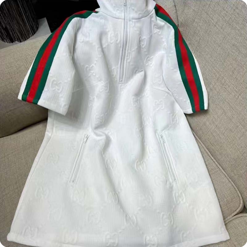 G*u*i women gg jersey jacquard dress white high neck polyester green red web