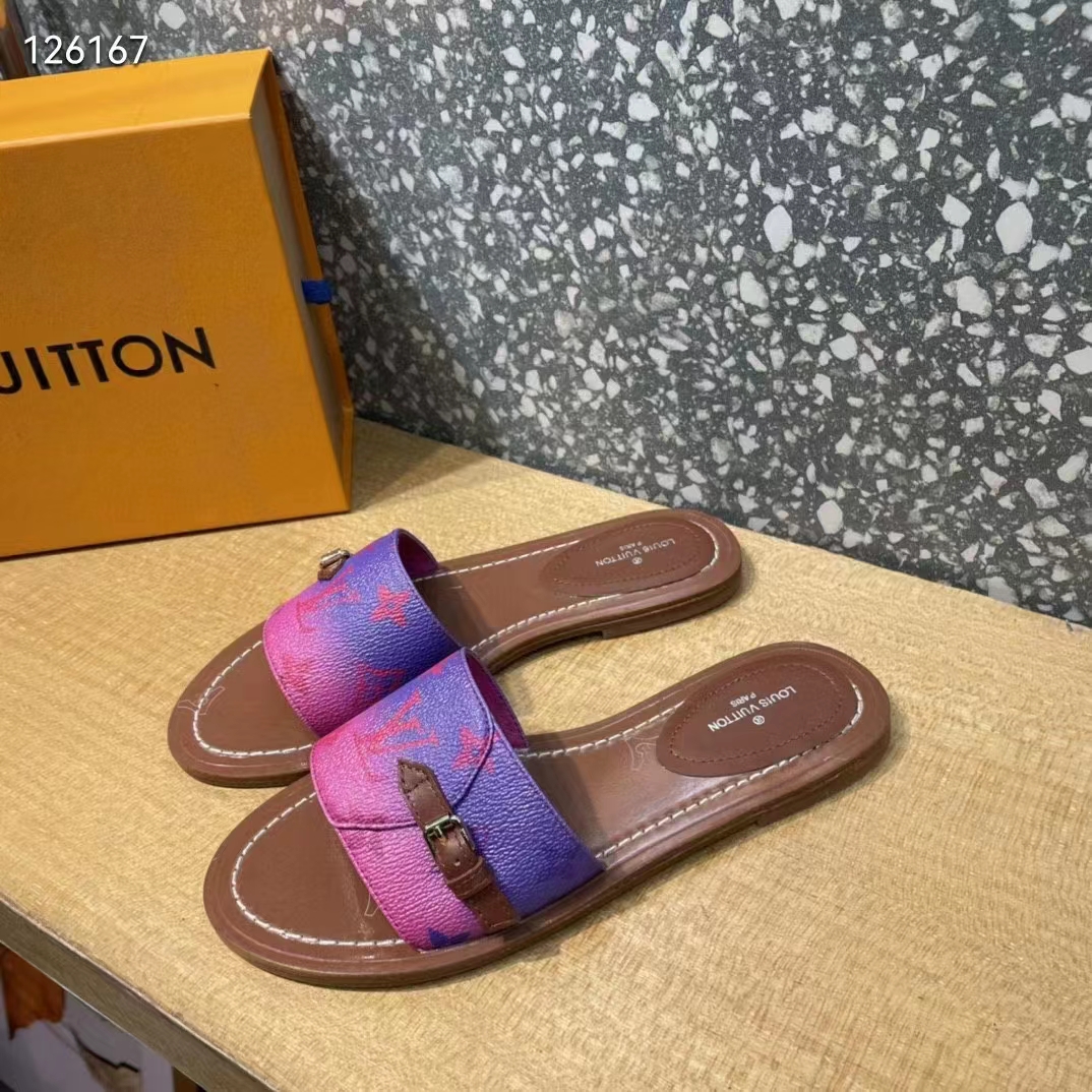 Louis Vuitton LV Women Lock It Flat Mule Fuchsia Pink Patent Monogram Canvas
