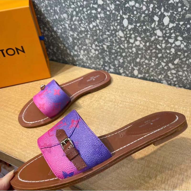Louis Vuitton LV Women Lock It Flat Mule Fuchsia Pink Patent Monogram Canvas
