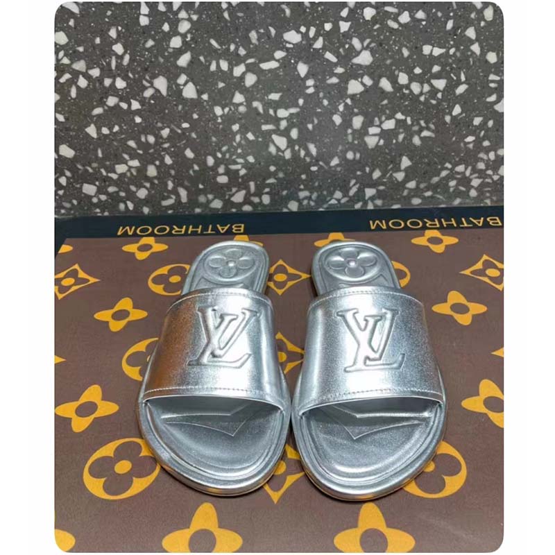 Louis Vuitton LV Women Magnetic Flat Mule Silver Lambskin Leather Outsole