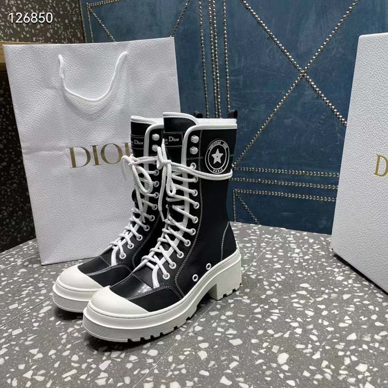 Dior Women CD Shoes D-Rise Boot Black Technical Fabric Calfskin 21.5 cm High