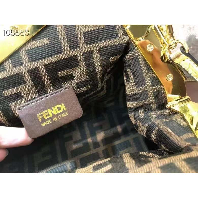 Fendi Women FF First Small Gold Colored Leather Sequinned Bag
