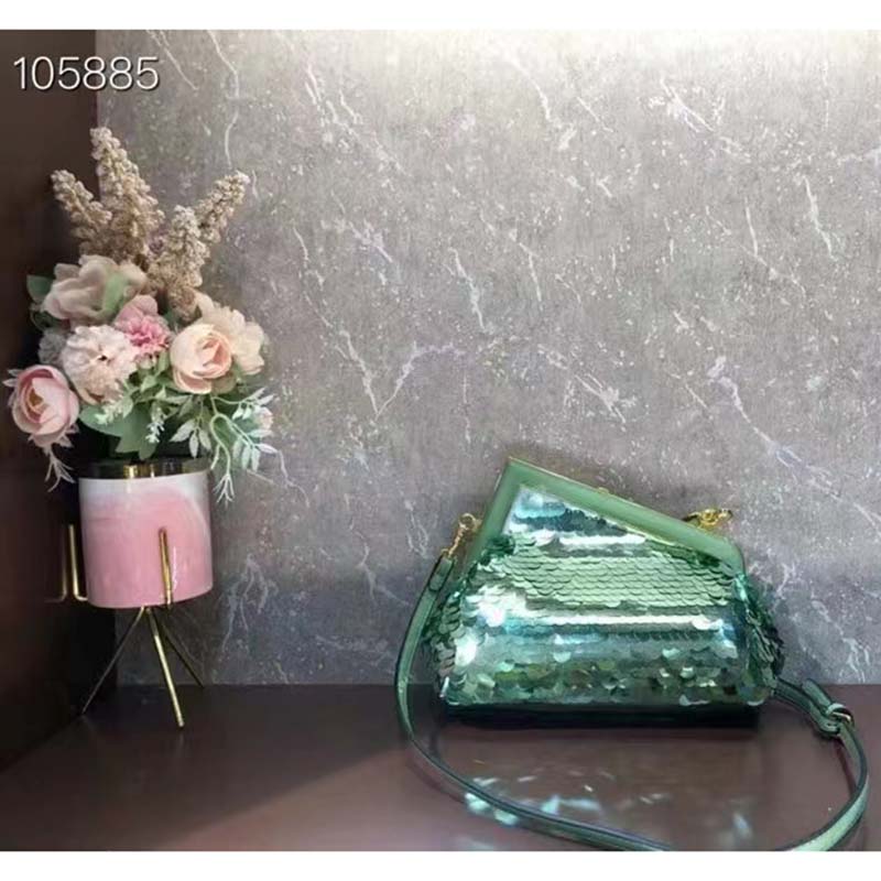 Fendi Women FF First Small Green Sequinned Bag