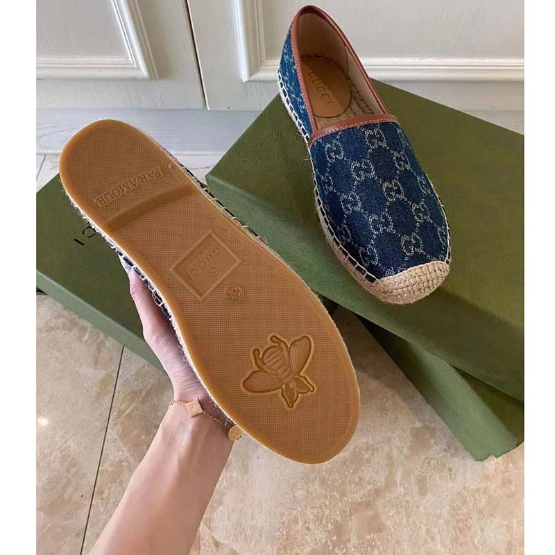 G*u*i gg unisex jacquard espadrille navy washed organic gg jacquard denim