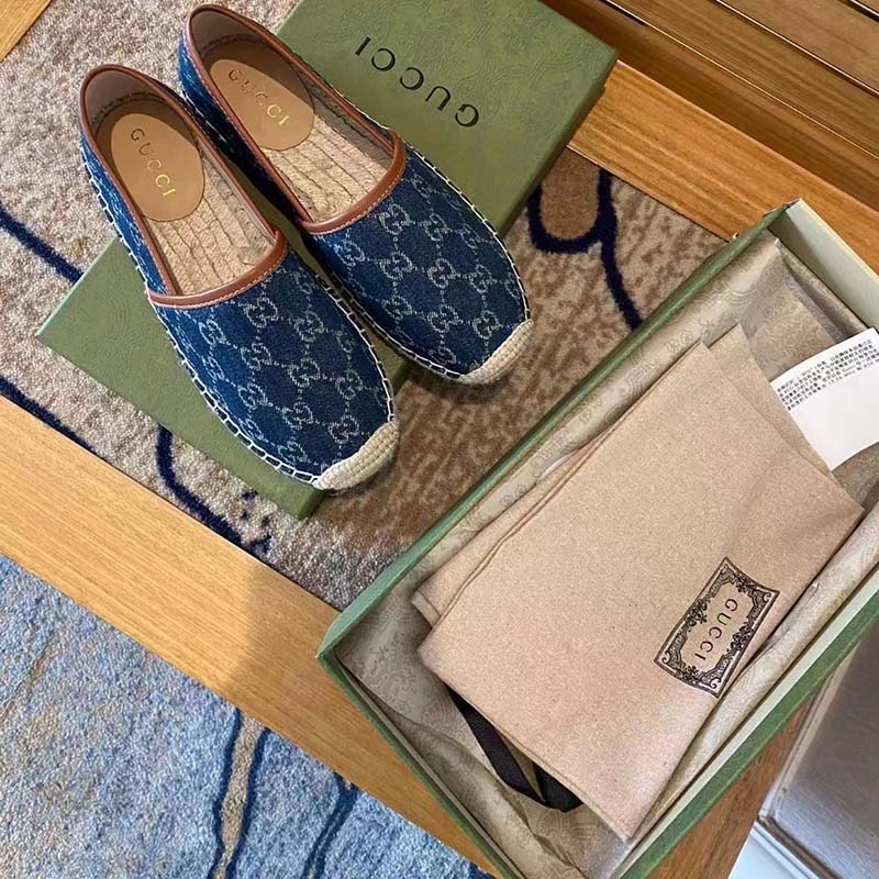 G*u*i gg unisex jacquard espadrille navy washed organic gg jacquard denim
