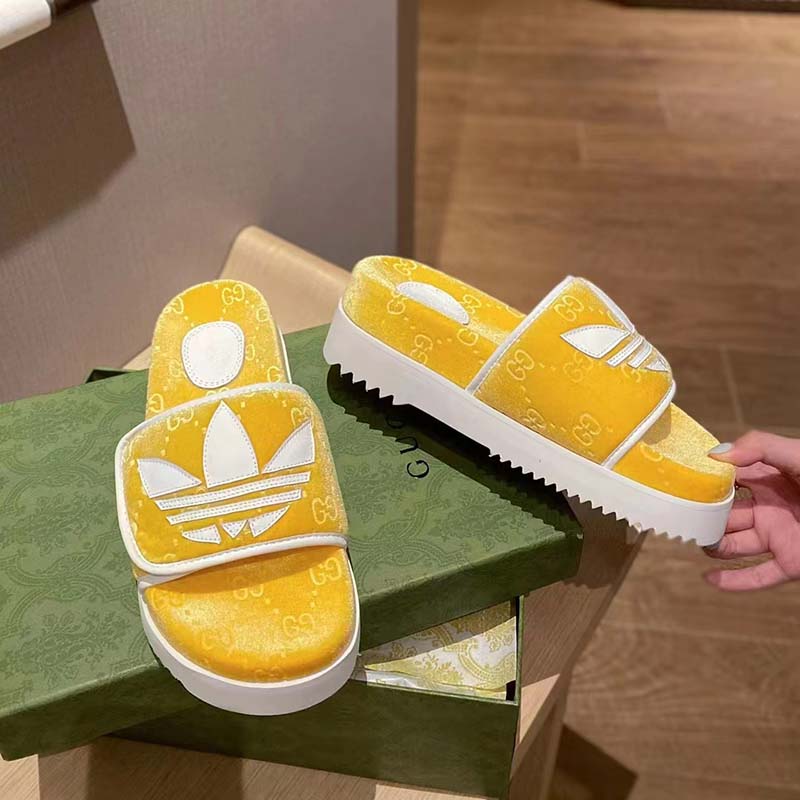 G*u*i unisex adidas x G*u*i gg platform sandal yellow gg cotton sponge