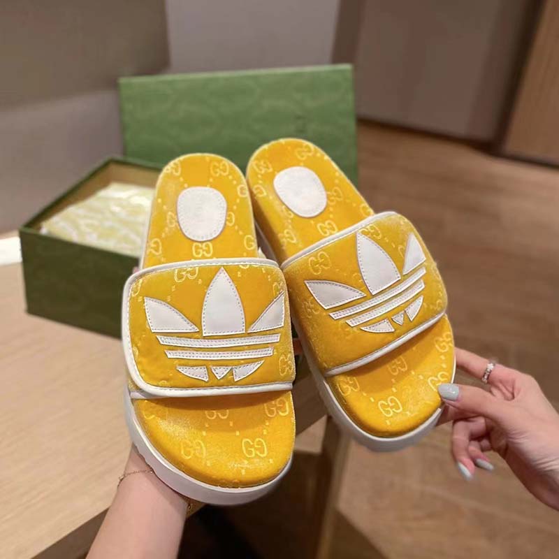 G*u*i unisex adidas x G*u*i gg platform sandal yellow gg cotton sponge