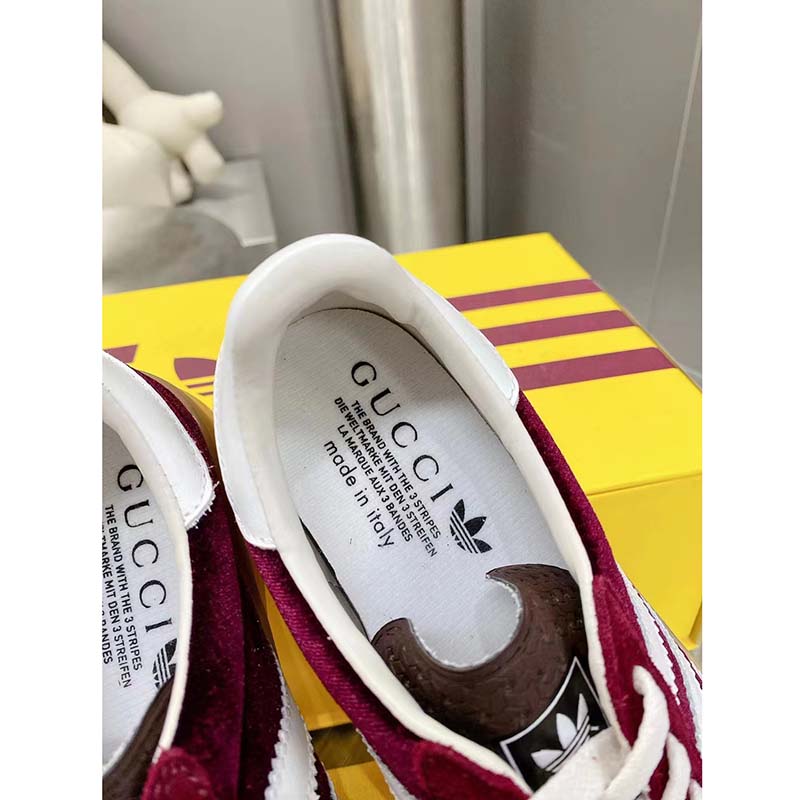G*u*i unisex adidas x G*u*i gazelle sneaker burgundy suede trefoil embossed