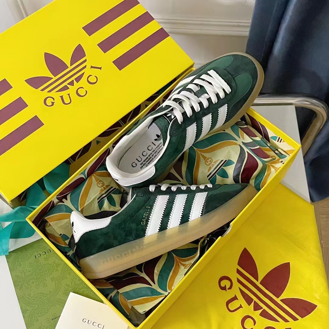G*u*i unisex adidas x G*u*i gazelle sneaker green suede trefoil embossed