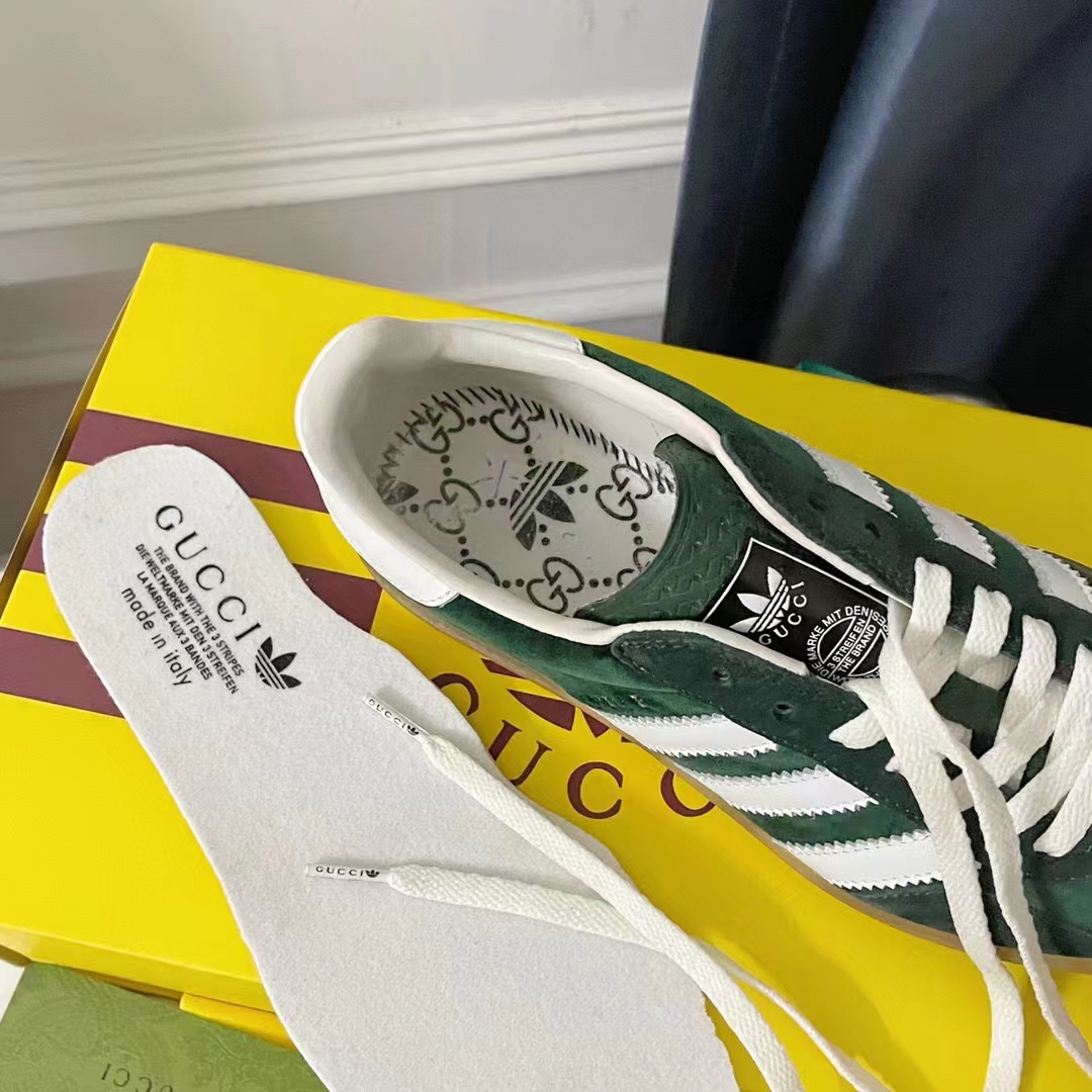 G*u*i unisex adidas x G*u*i gazelle sneaker green suede trefoil embossed