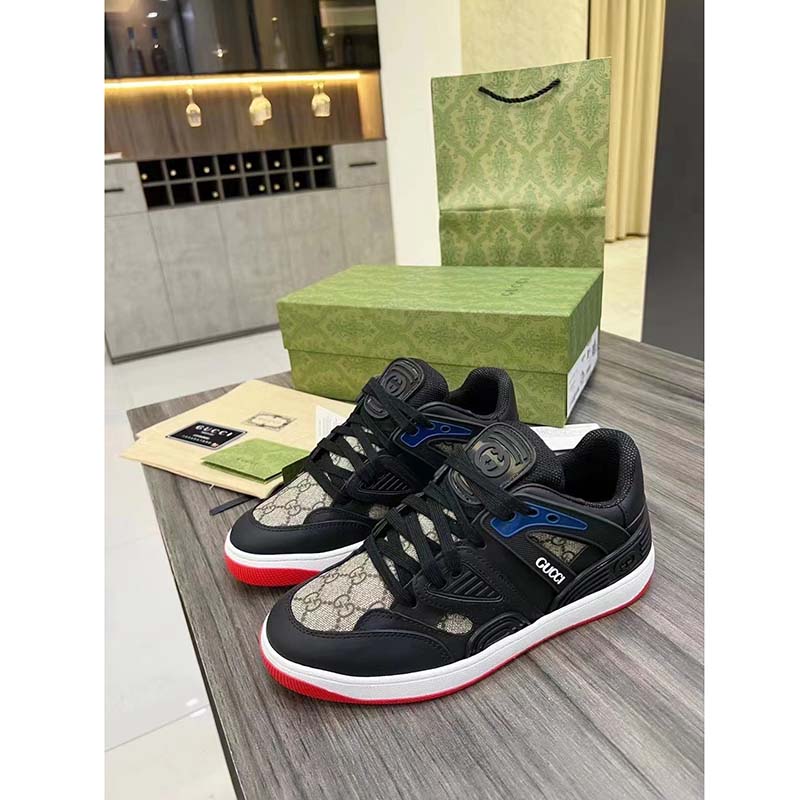 G*u*i unisex gg basket sneaker interlocking g black beige ebony gg supreme canvas