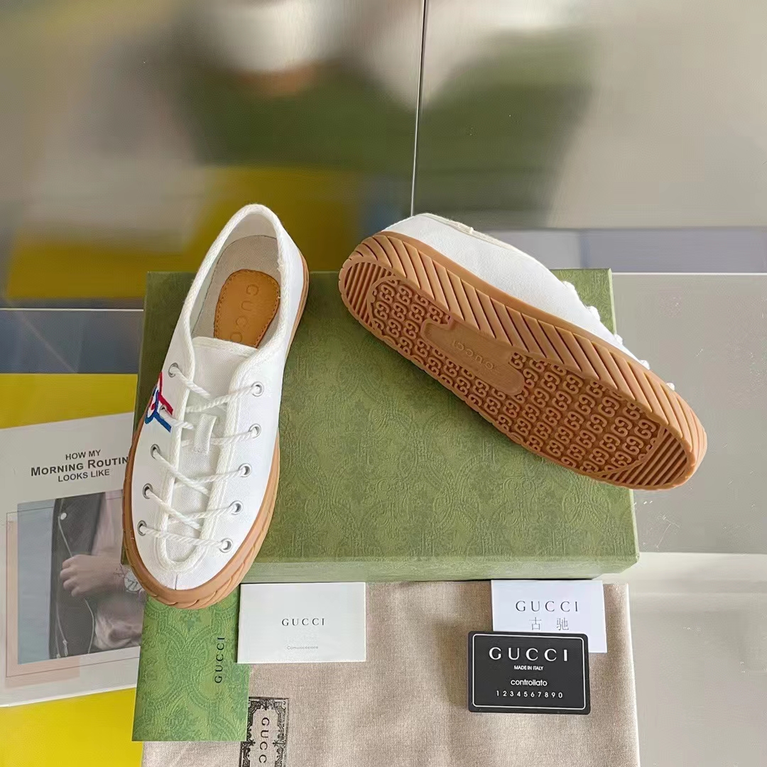 G*u*i unisex gg interlocking g sneaker beige organic cotton rubber sole flat