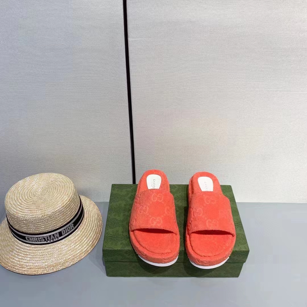 G*u*i unisex gg platform sandals orange gg cotton sponge rubber sole 3 cm heel