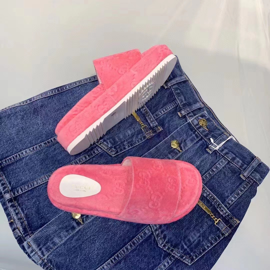 G*u*i unisex gg platform sandals pink gg cotton sponge rubber sole 3 cm heel