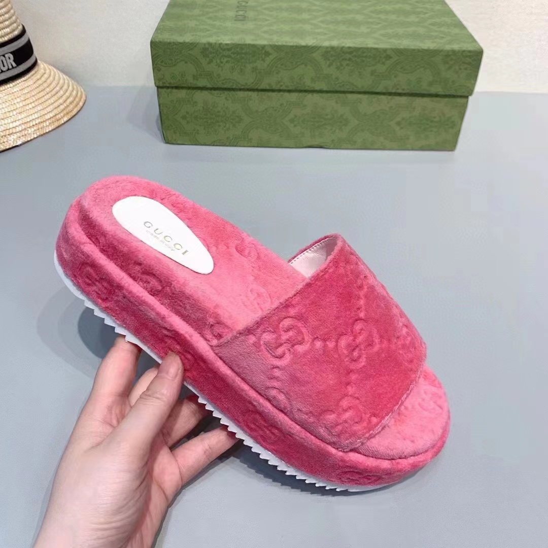 G*u*i unisex gg platform sandals pink gg cotton sponge rubber sole 3 cm heel