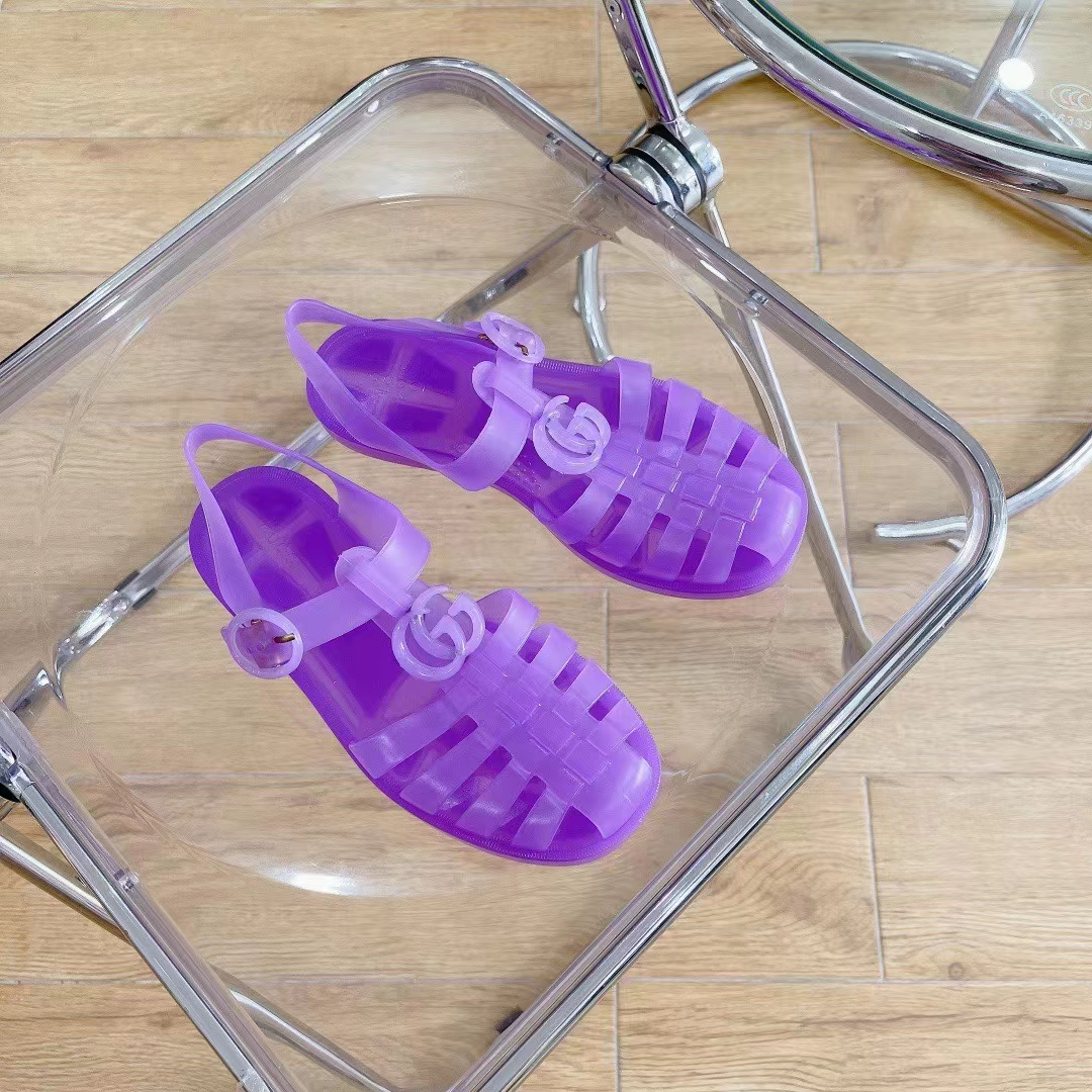 G*u*i unisex gg sandal double g light purple rubber sole ankle buckle flat