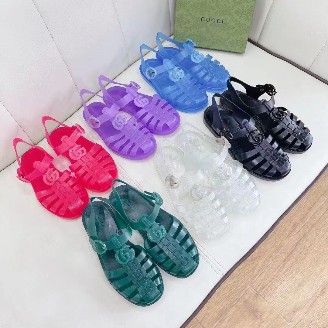 G*u*i unisex gg sandal double g light purple rubber sole ankle buckle flat