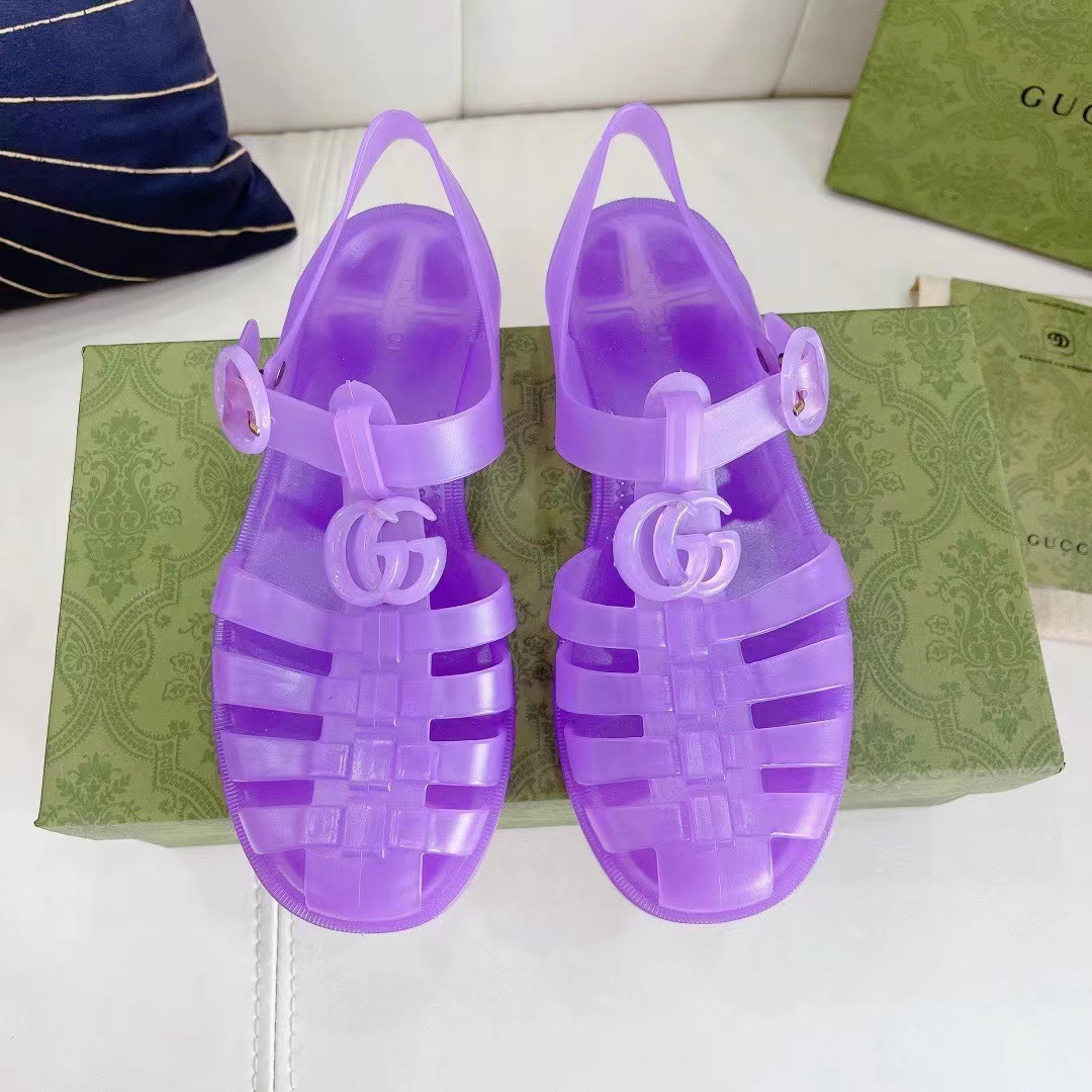 G*u*i unisex gg sandal double g light purple rubber sole ankle buckle flat