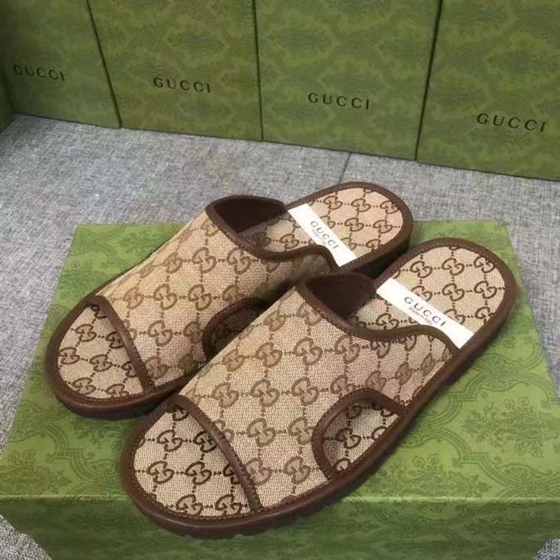 G*u*i unisex gg supreme slide sandal beige ebony gg supreme canvas
