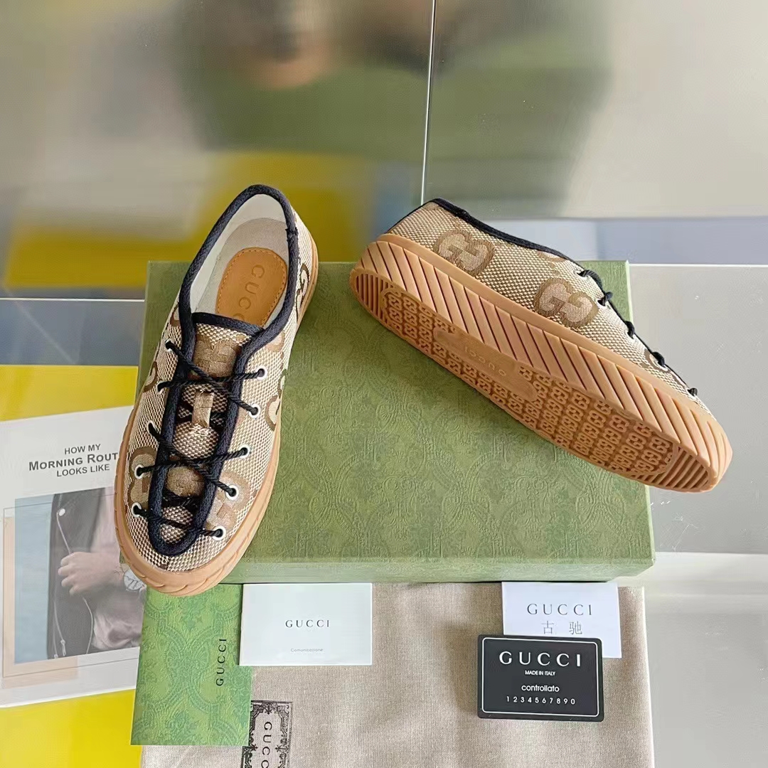 G*u*i unisex maxi gg sneaker camel ebony canvas rubber sole flat