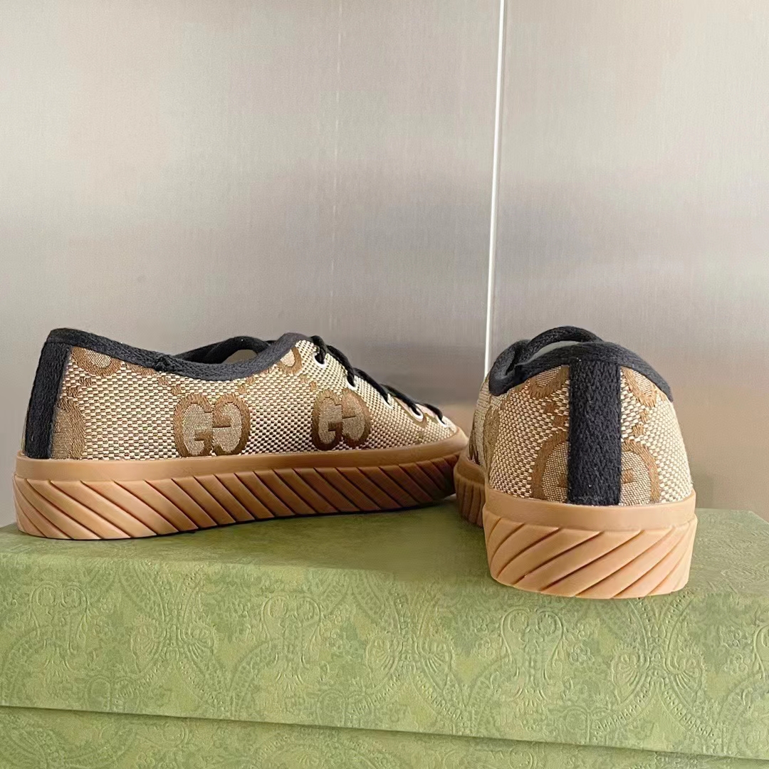 G*u*i unisex maxi gg sneaker camel ebony canvas rubber sole flat