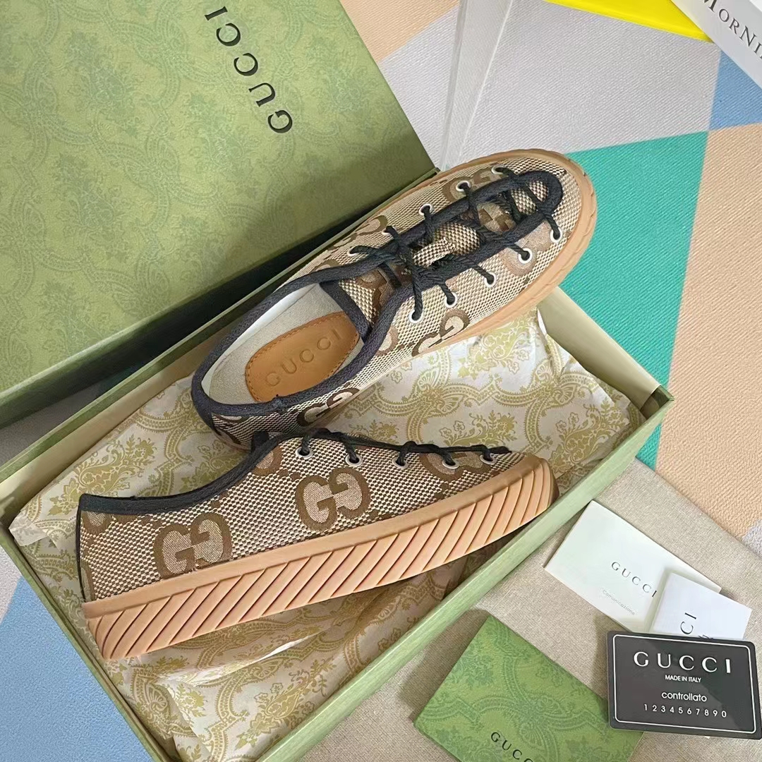 G*u*i unisex maxi gg sneaker camel ebony canvas rubber sole flat