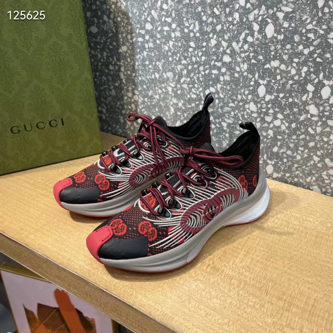 G*u*i unisex run sneaker black red gg technical knit fabric interlocking g rubber