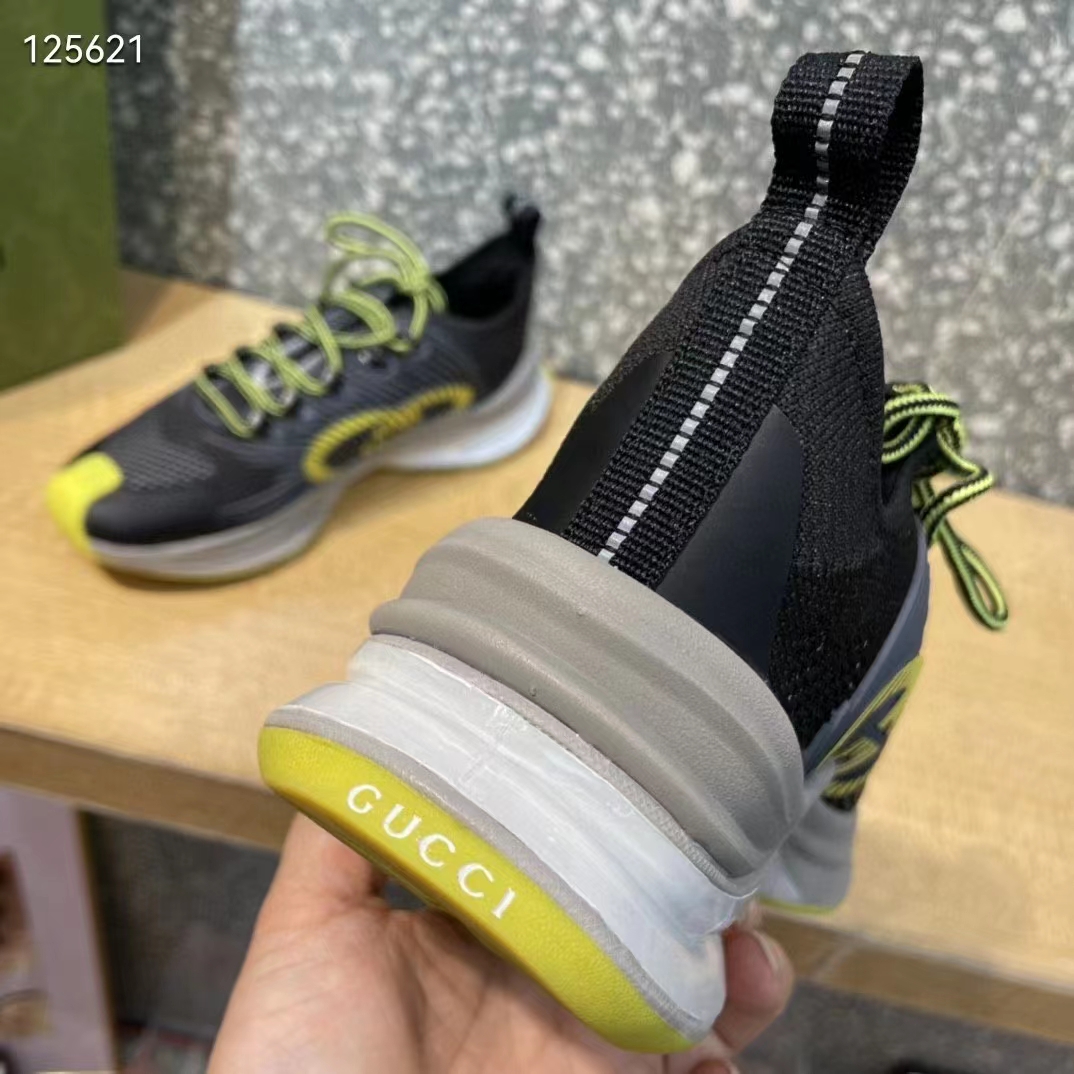 G*u*i unisex run sneaker black technical knit fabric interlocking g rubber
