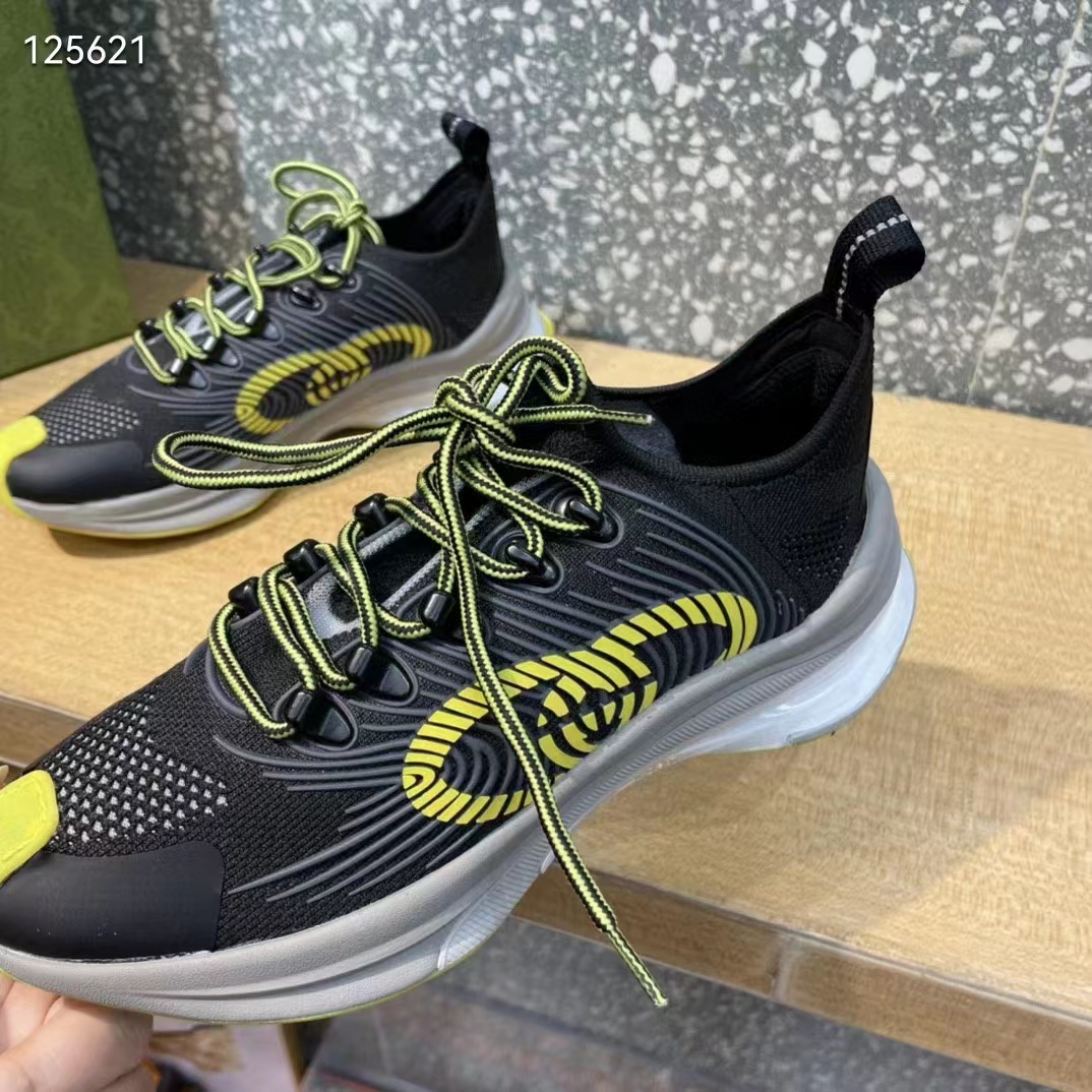 G*u*i unisex run sneaker black technical knit fabric interlocking g rubber